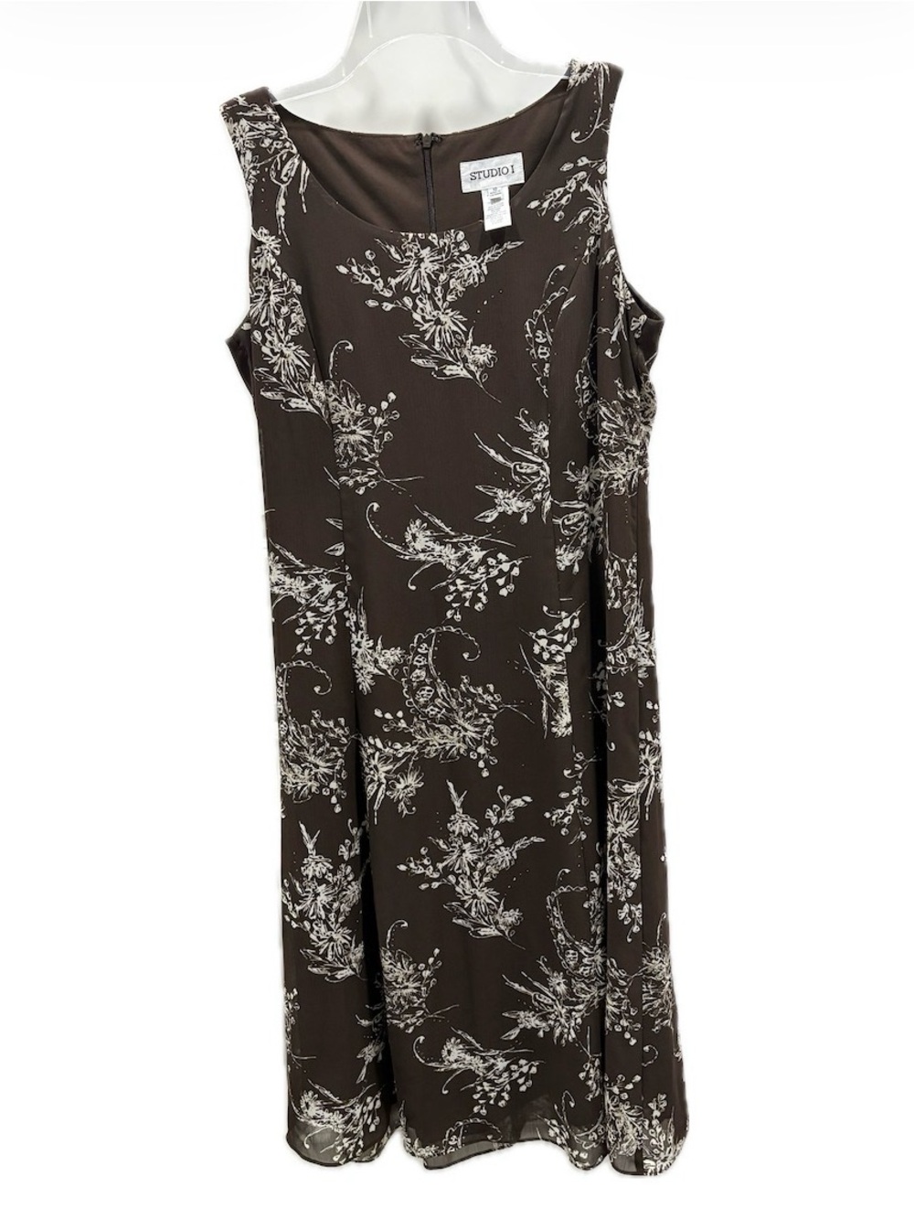 Studio I Brown Floral Sleeveless Midi Dress Size 12